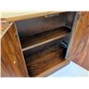 Image 7 : Walnut-Finish Wood Cabinet with Brass Pulls