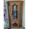 Image 1 : Solid Oak Corner Curio Cabinet w/ Overhead Light