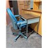 Image 10 : Compact Desk with Woodgrain Top and Blue Fabric Office Chair