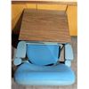 Image 11 : Compact Desk with Woodgrain Top and Blue Fabric Office Chair