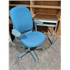 Image 1 : Compact Desk with Woodgrain Top and Blue Fabric Office Chair