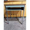 Image 2 : Compact Desk with Woodgrain Top and Blue Fabric Office Chair