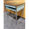 Image 3 : Compact Desk with Woodgrain Top and Blue Fabric Office Chair