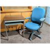 Image 5 : Compact Desk with Woodgrain Top and Blue Fabric Office Chair