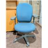 Image 6 : Compact Desk with Woodgrain Top and Blue Fabric Office Chair