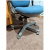Image 7 : Compact Desk with Woodgrain Top and Blue Fabric Office Chair