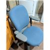 Image 8 : Compact Desk with Woodgrain Top and Blue Fabric Office Chair