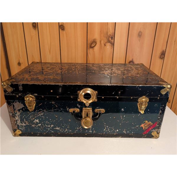 Metal Marine Strongbox Trunk with Brass Hardware