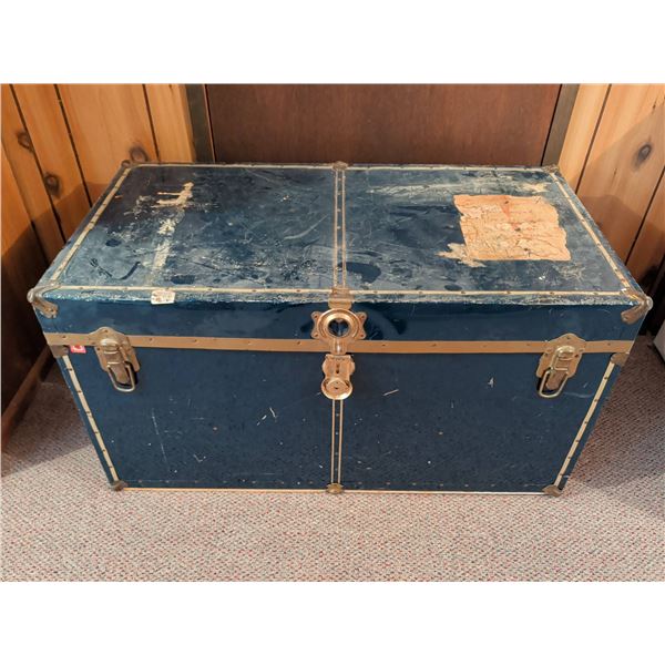 Blue Metal Steamer Trunk with Brass Hardware
