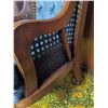 Image 10 : Wood Framed Wingback Chair with Blue Tufted Upholstery and Cane Sides