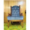 Image 2 : Wood Framed Wingback Chair with Blue Tufted Upholstery and Cane Sides