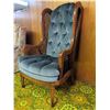 Image 3 : Wood Framed Wingback Chair with Blue Tufted Upholstery and Cane Sides