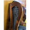 Image 5 : Wood Framed Wingback Chair with Blue Tufted Upholstery and Cane Sides