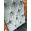 Image 8 : Wood Framed Wingback Chair with Blue Tufted Upholstery and Cane Sides