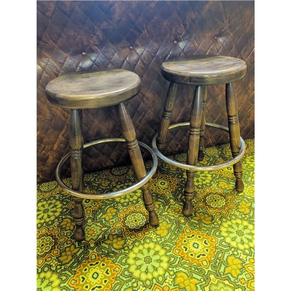 Wooden Bar Stools with Metal Footrest, Made in Yugoslavia