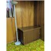 Image 2 : Wood Veneer Storage Cabinet with Sliding Doors and White Torchiere Floor Lamp