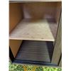 Image 7 : Wood Veneer Storage Cabinet with Sliding Doors and White Torchiere Floor Lamp