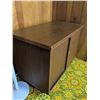 Image 8 : Wood Veneer Storage Cabinet with Sliding Doors and White Torchiere Floor Lamp