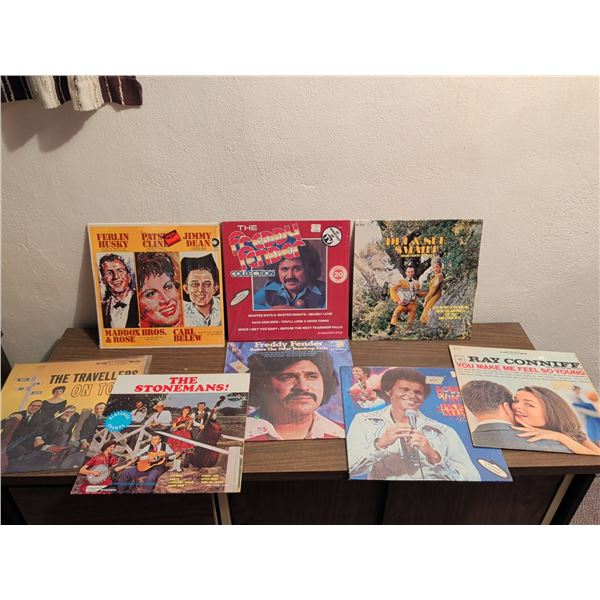 10 Country and Pop Vinyl Records Including Freddy Fender, Ray Conniff, Jimmy Dean