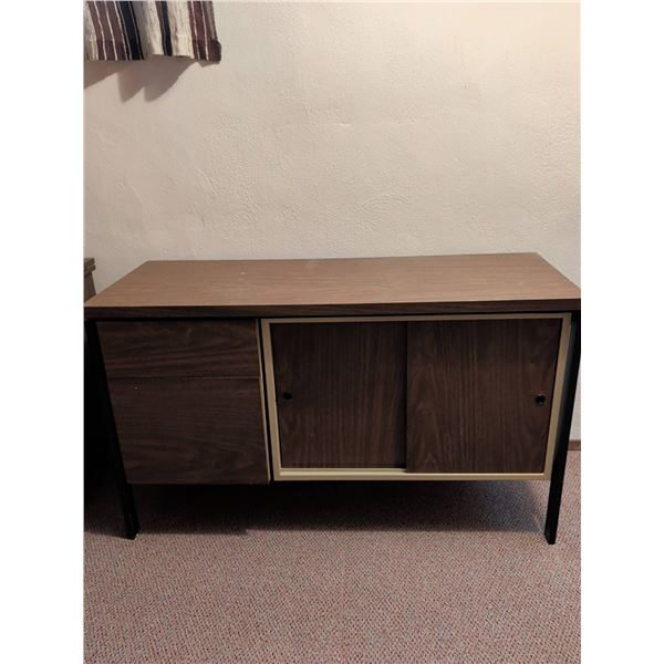Wood-Laminate Storage Cabinet with Sliding Doors and Drawers