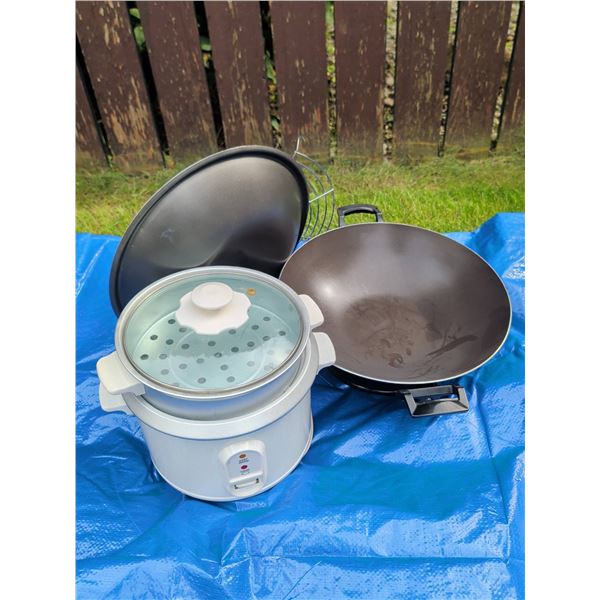 Hamilton Beach Rice Cooker and Electric Wok with Accessories