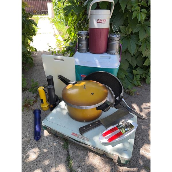 Outdoor Camping Gear Lot Including Coleman and Rubbermaid