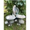 Image 6 : Garden Decor Lot: Owl Statue, Mushrooms, Metal Watering Can, Wooden Pump, Horseshoes