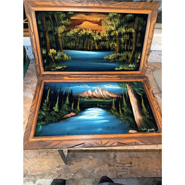 Framed Velvet Landscape Paintings, Set of 2