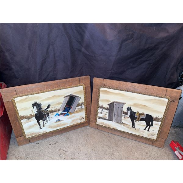 Western-Themed Paintings by F. Orne in Wood Frames