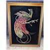 Image 1 : Framed Embellished Textile Artwork of Bird on Black Velvet