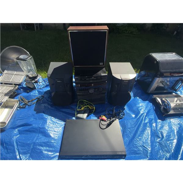 Sony Stereo System with Speakers, Toshiba DVD Player, RCA Walkman, Accessories