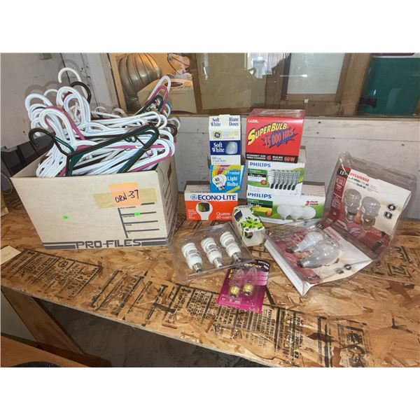 Bulk Lot Household Light Bulbs and Plastic Hangers