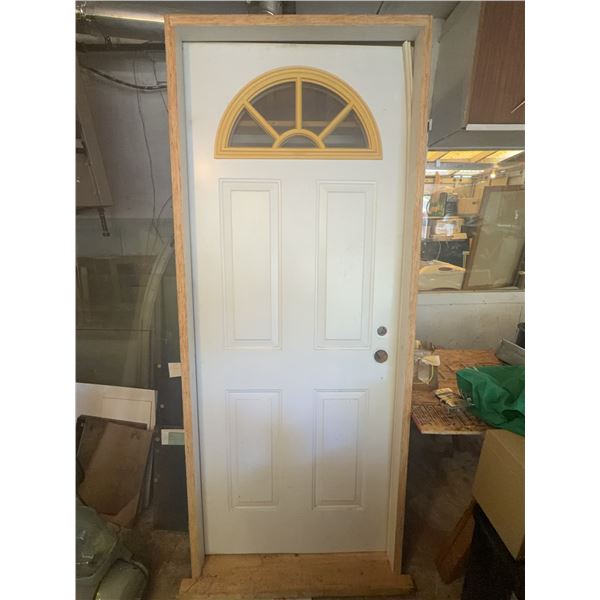 Prehung White Exterior Door With Half-Moon Window