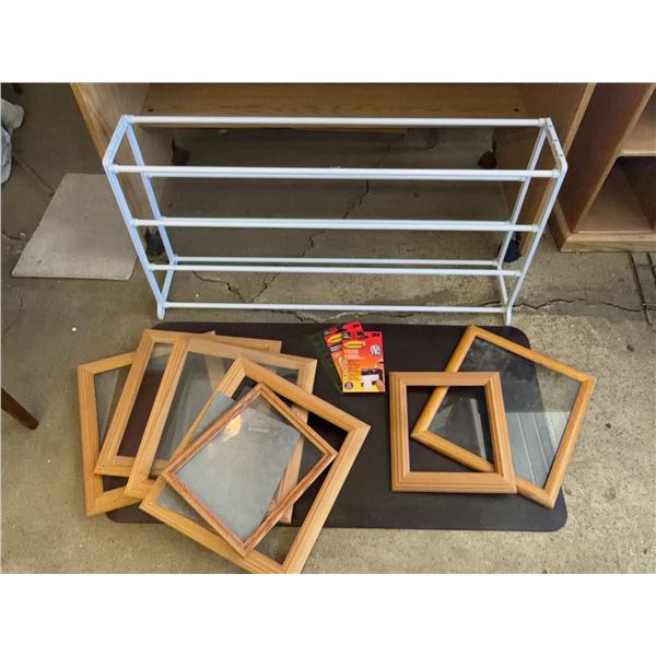 Picture Frames, 3M Command Strips, Shoe Rack, and Mat