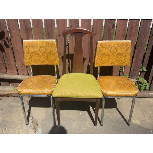 3 Mixed Vintage Chairs—2 Metal Frame, 1 Wood Frames
