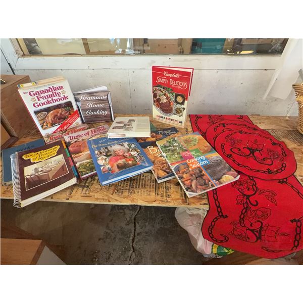 Cookbook Collection With Red Table Linen
