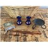 Image 3 : Decorative Lot: Framed Cat Needlework, Delft Vases, Trinket Box