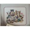 Image 9 : Decorative Lot: Framed Cat Needlework, Delft Vases, Trinket Box