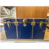 Image 1 : Blue Metal Steamer Trunk With Brass Hardware and Tray