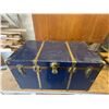 Image 2 : Blue Metal Steamer Trunk With Brass Hardware and Tray