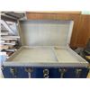 Image 3 : Blue Metal Steamer Trunk With Brass Hardware and Tray