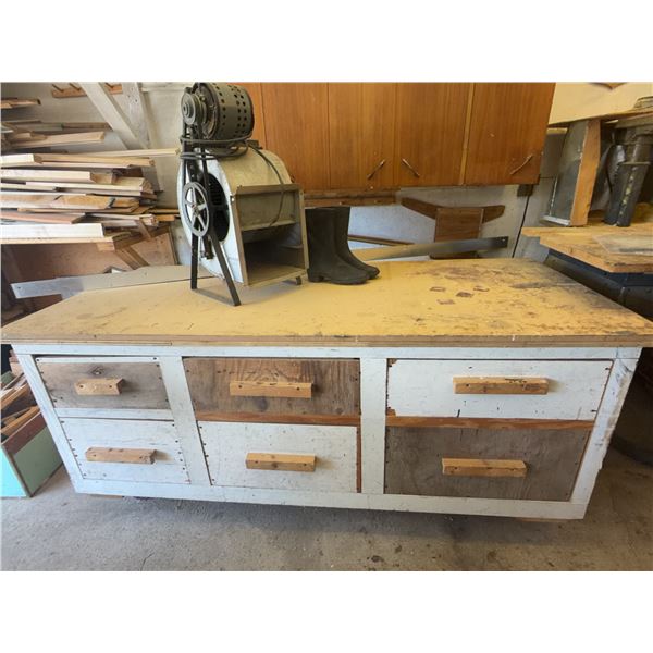 Wood Shop Storage Workbench With Drawers, Blower Fan, and Boots