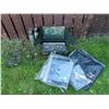Image 1 : Coleman Propane Stove, Thermos Set, Tarps, and Metal Plant Stand Group