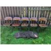 Image 1 : 5 Brown Metal and Vinyl Folding Chairs with Seat Cushions