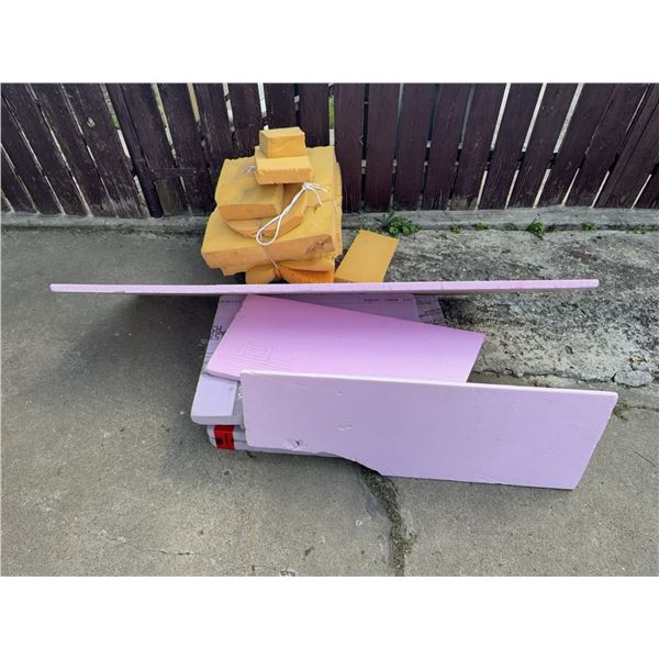 Pink Foam Insulation Boards and Yellow Foam Scraps