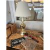 Image 1 : Brass Table Lamp with Shade, Sign, Tin, and Model Kit