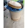 Image 1 : Large Round Plastic Utility Barrel with Lid and Mixed Contents