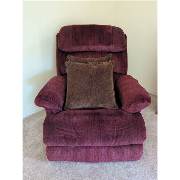 Upholstered Recliner with Lever and Accent Pillows