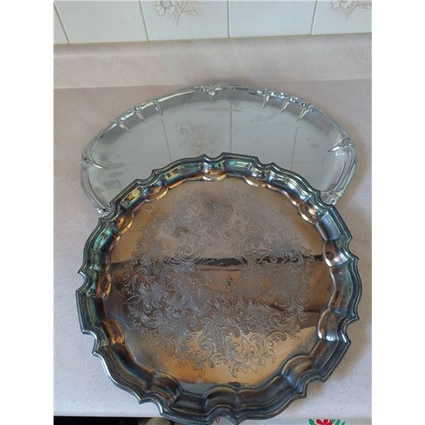 Two Engraved Silver-Plated Serving Trays