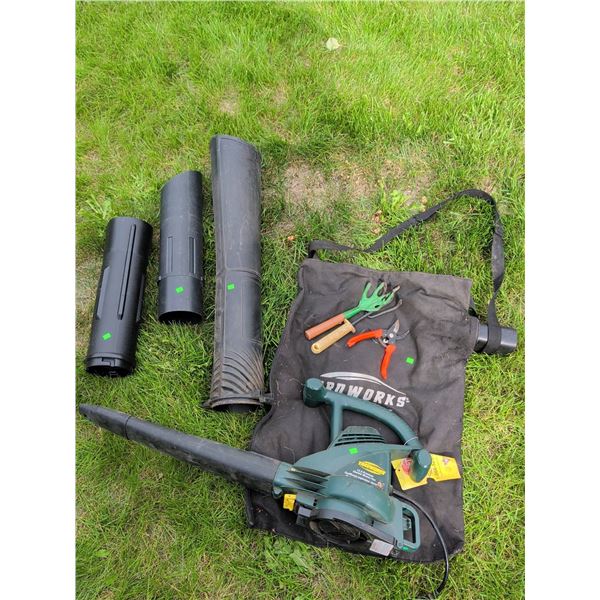 Yardworks 12A Electric Blower/Vac with Attachments and Hand Tools